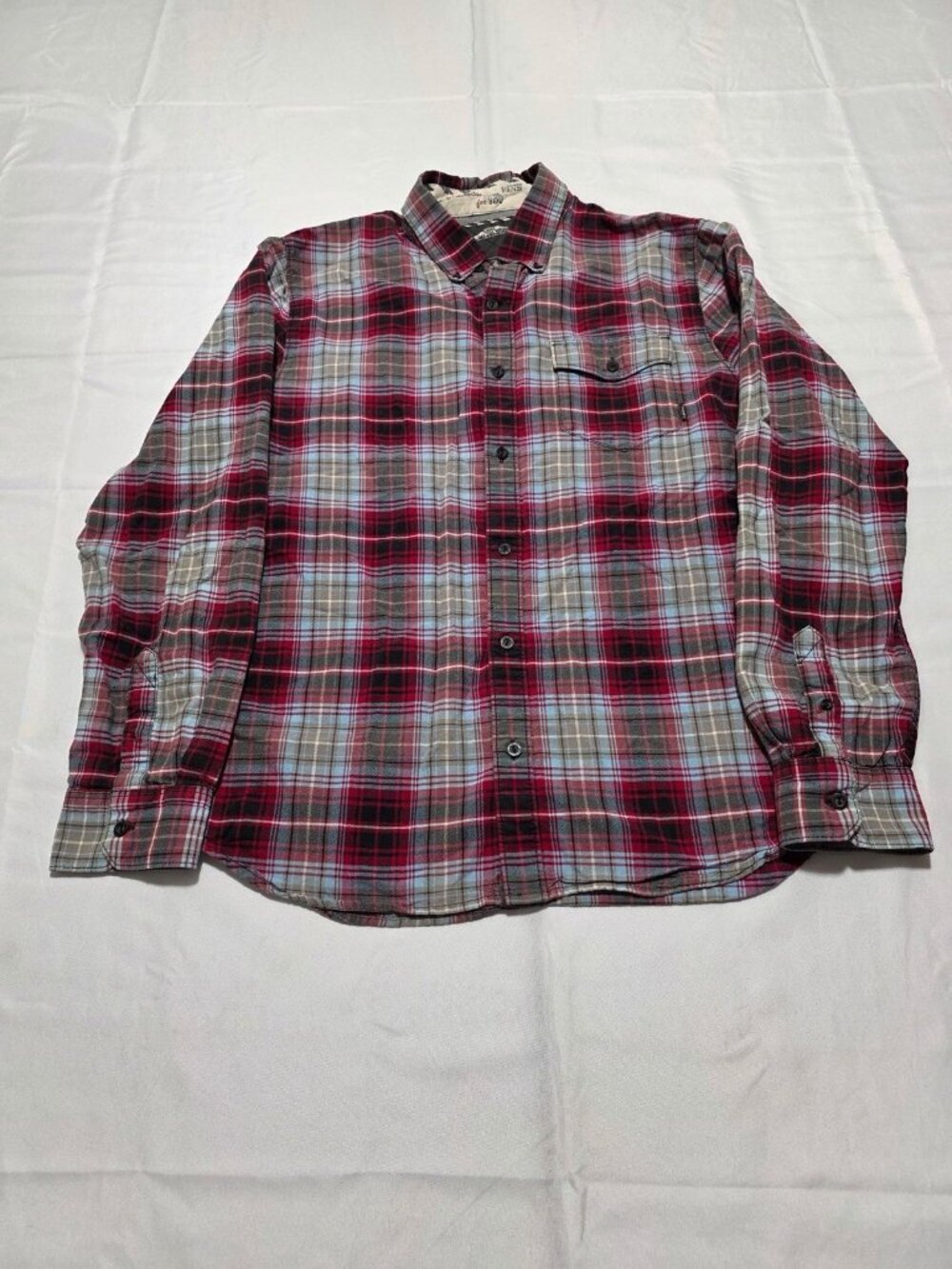 Vans Off The Wall Men’s Long Sleeve Button Up Red Plaid Cotton Shirt Size Large